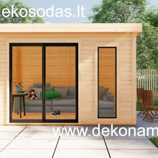 Medinis sodo namelis su stumdomomis durimis, 45 mm sienomis, dviejų dalių konstrukcija su galimybe užsisakyti grindis ir montavimą