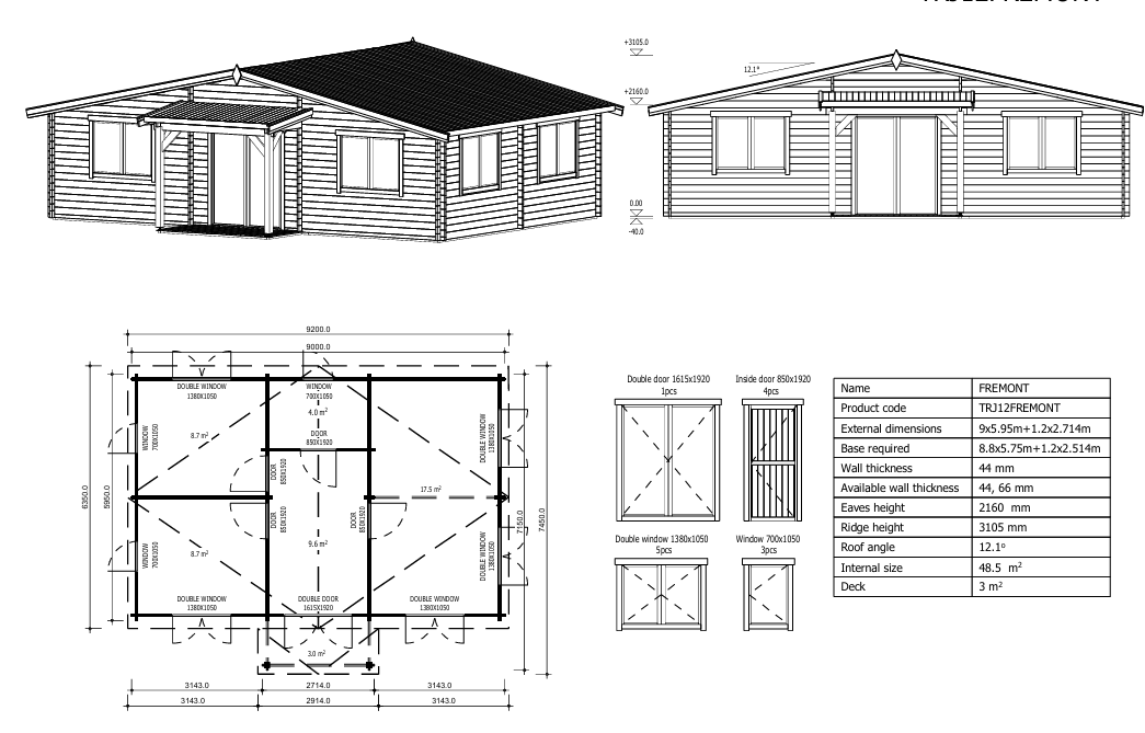 Medinis sodo namelis FRONTEMO 9x5.95 m 44 mm. su priestatu ir terasa - Image 8