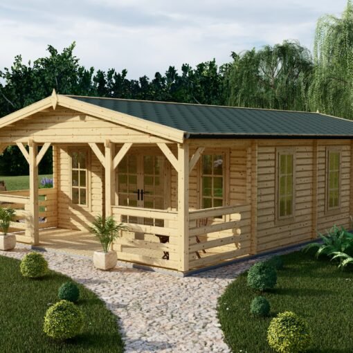 Sodo namelis Dovendo 5.95x10 m su terasa iš medienos, 44 mm sienomis