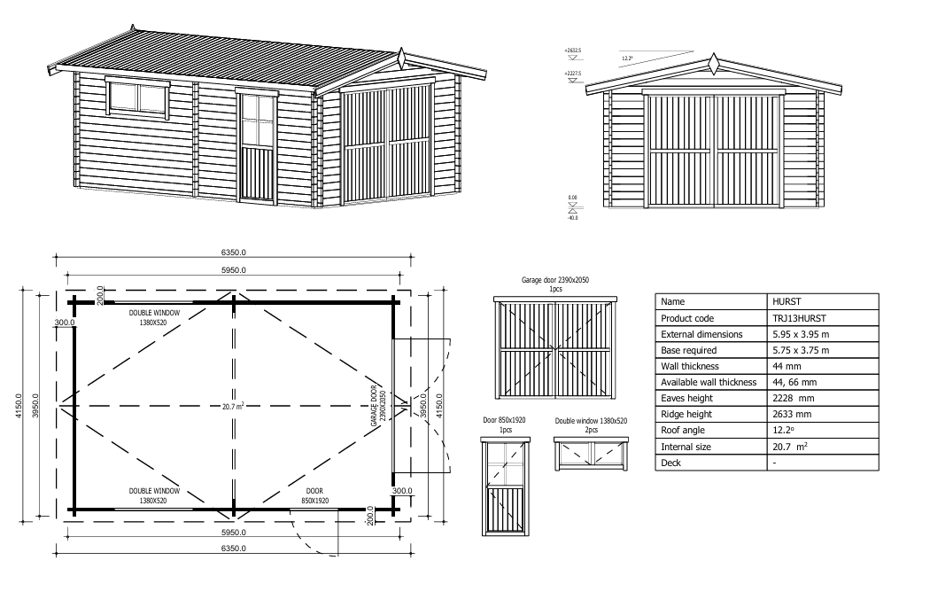 Medinis garažas MURSTE 5.95x3.95 m, sienų storis 44 mm - Image 7