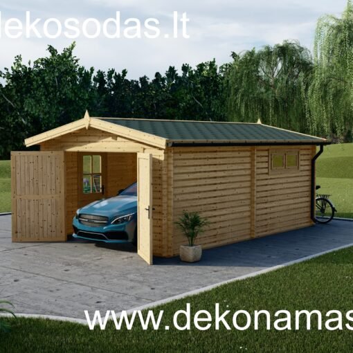 Medinis garažas MURSTE 5.95x3.95 m, sienų storis 66 mm