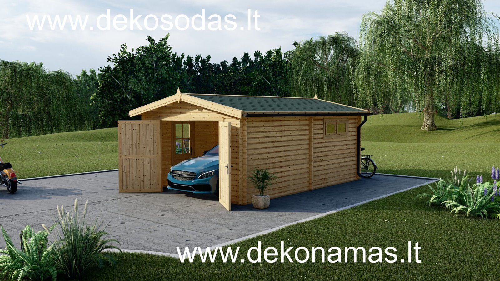 Medinis garažas MURSTE 5.95x3.95 m, sienų storis 44 mm