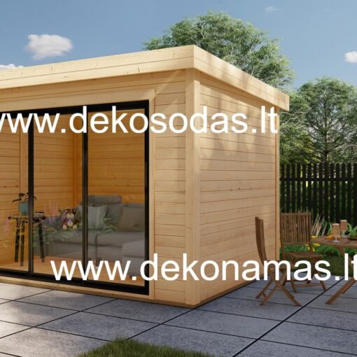 Medinis sodo namelis 360x360 cm su aliuminio slankiosiomis durimis ir 28 mm sienomis
