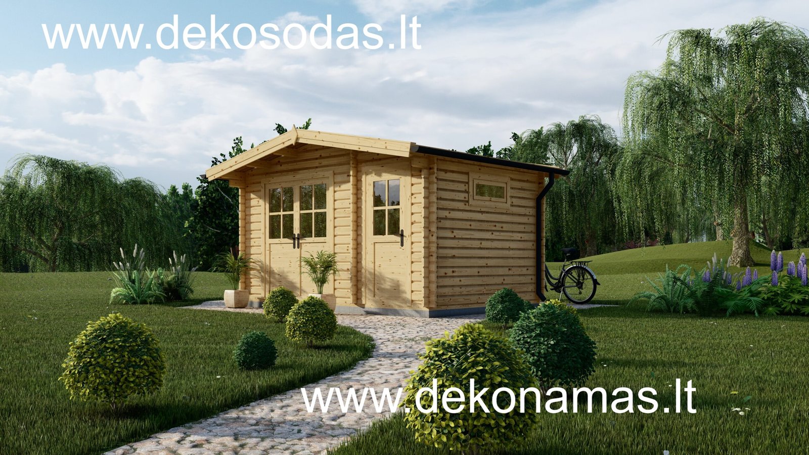 Medinis sodo namelis CORNE 440x295 cm, 66 mm sienų storio