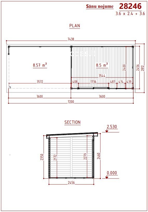 Medinis sodo namelis FINERINO 360x245 cm + stoginė 360 cm, 28 mm sienų storio – stiklinama pavėsinė poilsiui ir stoginė Jūsų kiemui - Image 7