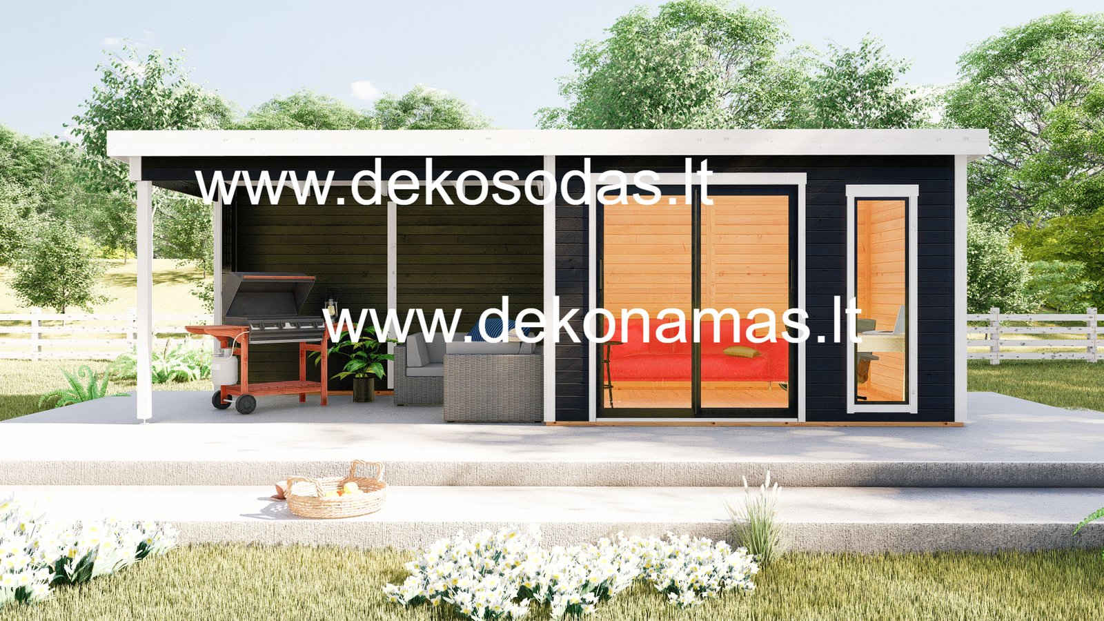 Medinis sodo namelis FINERINO 360x245 cm + stoginė 360 cm, 28 mm sienų storio – stiklinama pavėsinė poilsiui ir stoginė Jūsų kiemui - Image 4