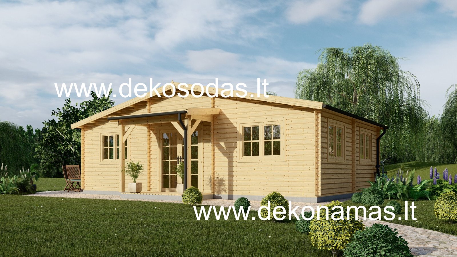 Medinis sodo namelis FRONTEMO 9x5.95 m 44 mm. su priestatu ir terasa - Image 3