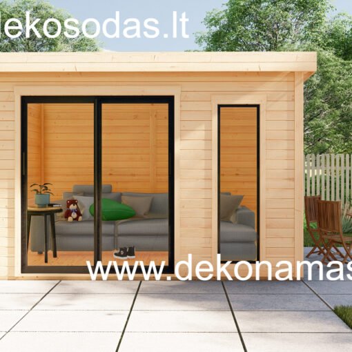 Medinis sodo namelis FURBO 3.6x2.4 m su vitrininėmis durimis ir langu