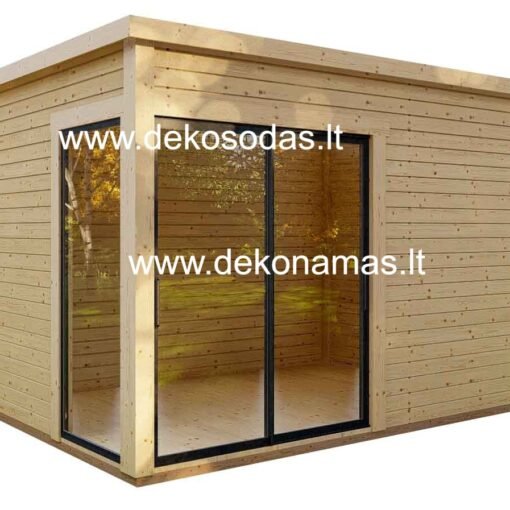 Medinis sodo namelis MIRANDO be stoginės, 360x250 cm, 45 mm sienų storio