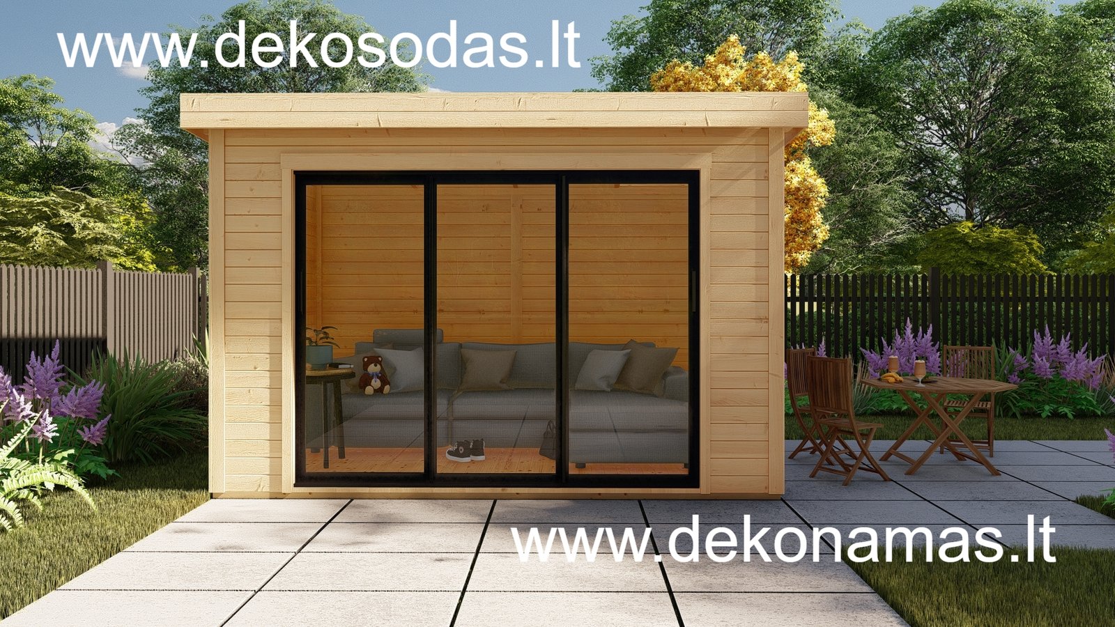 Medinis sodo namelis NOTERO 360x245 cm, su stumdomomis aliuminio durimis