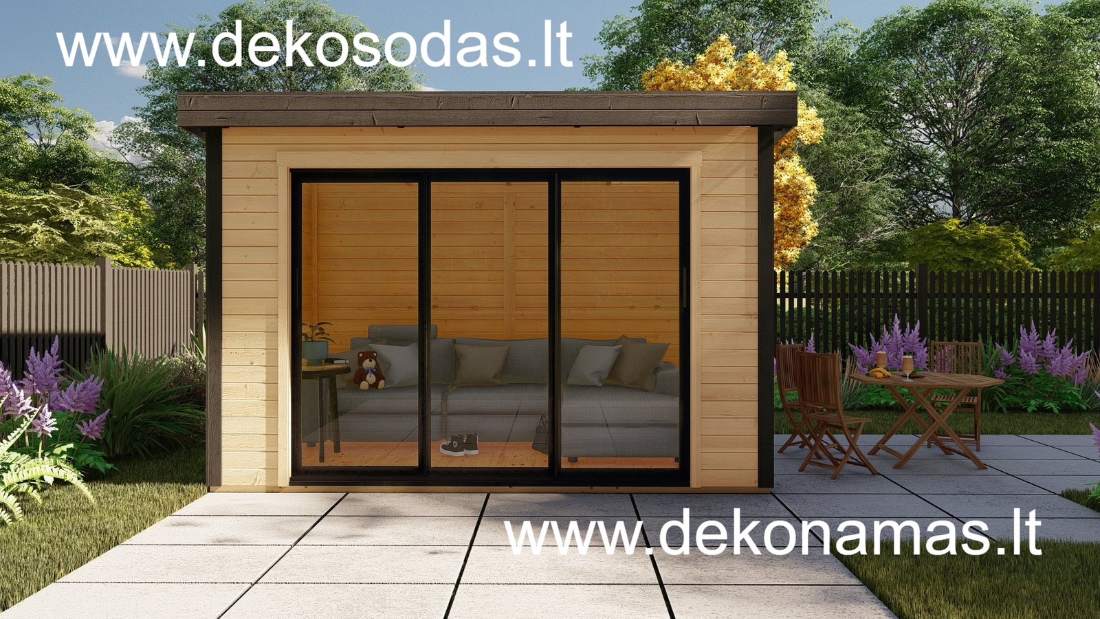 Medinis sodo namelis NOTERO 360x245 cm, su stumdomomis aliuminio durimis