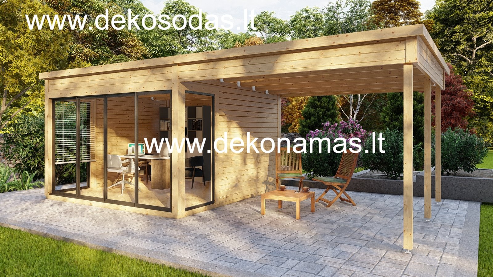 Sodo namelis „Vetra PLUS“ 360×370 + 360×370 cm, sienų storis 45 mm - Image 3