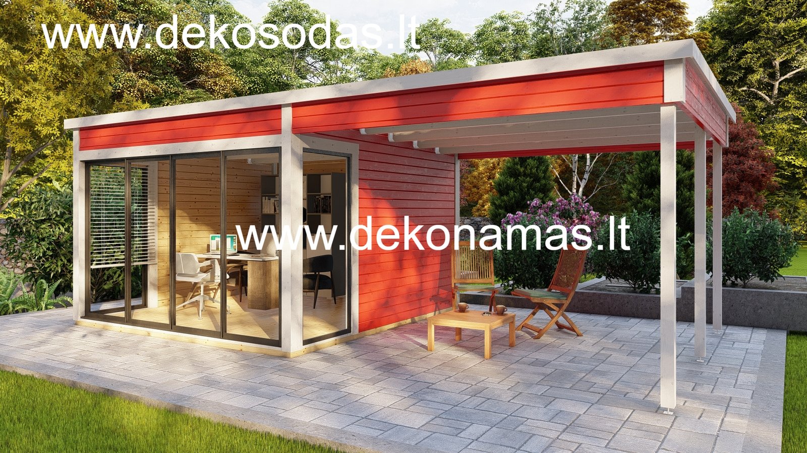 Sodo namelis „Vetra PLUS“ 360×370 + 360×370 cm, sienų storis 45 mm - Image 5
