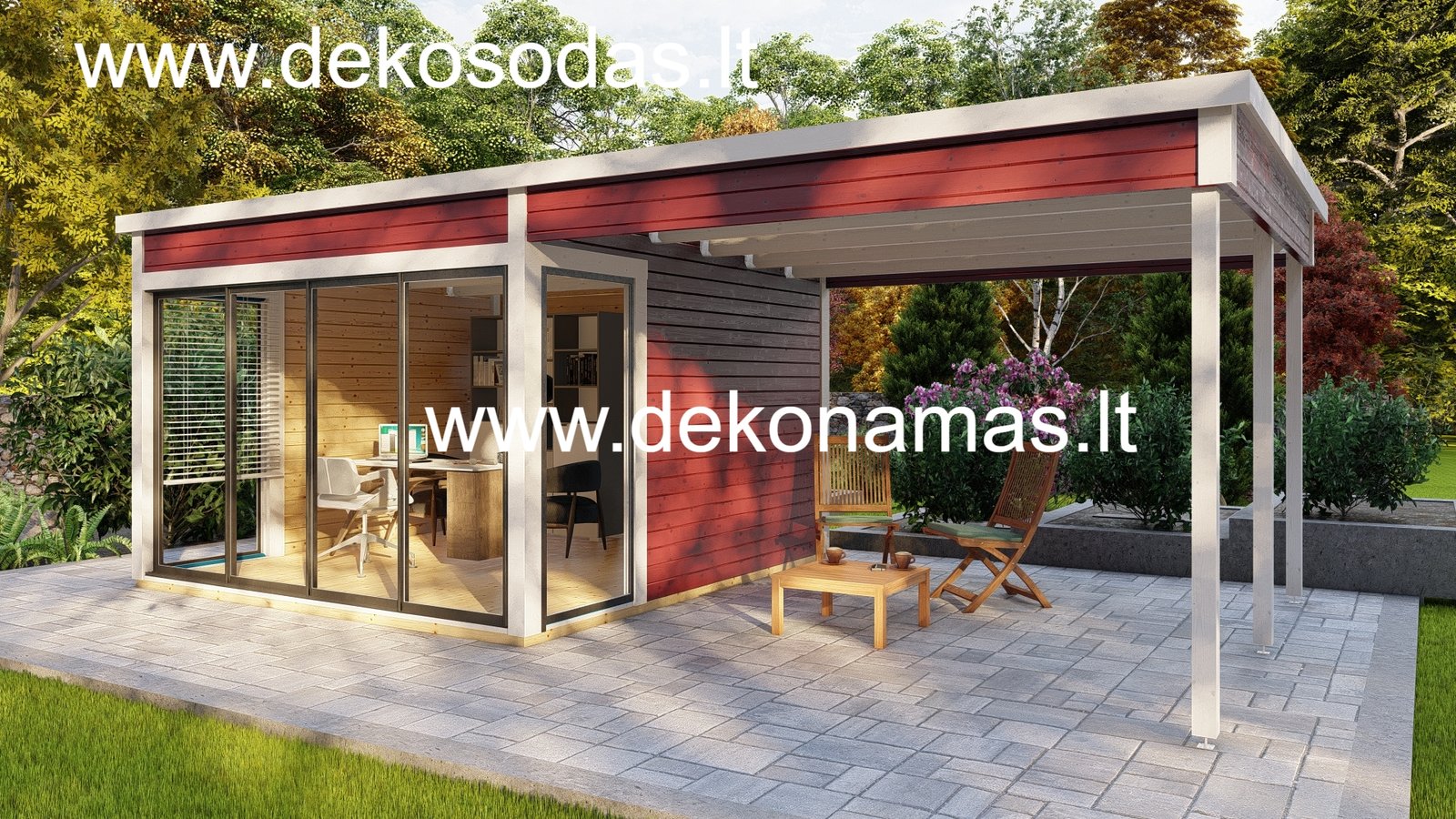 Sodo namelis „Vetra PLUS“ 360×370 + 360×370 cm, sienų storis 45 mm - Image 6