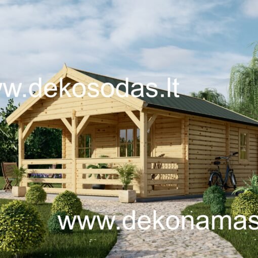 Medinis namelis Werrena 6,8 × 5 m – 44 mm storio sienos, terasa 8,3 m²