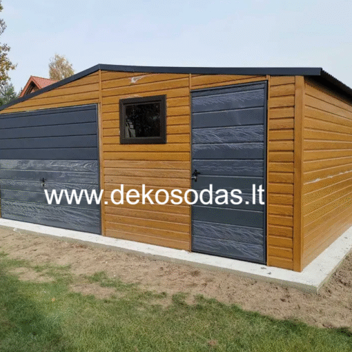 metalinis garazas medzio imitacija