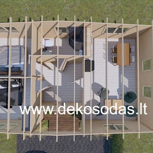 Medinis sodo namelis Ąžuolynas 10,5 × 6 m 44 mm 63 m²