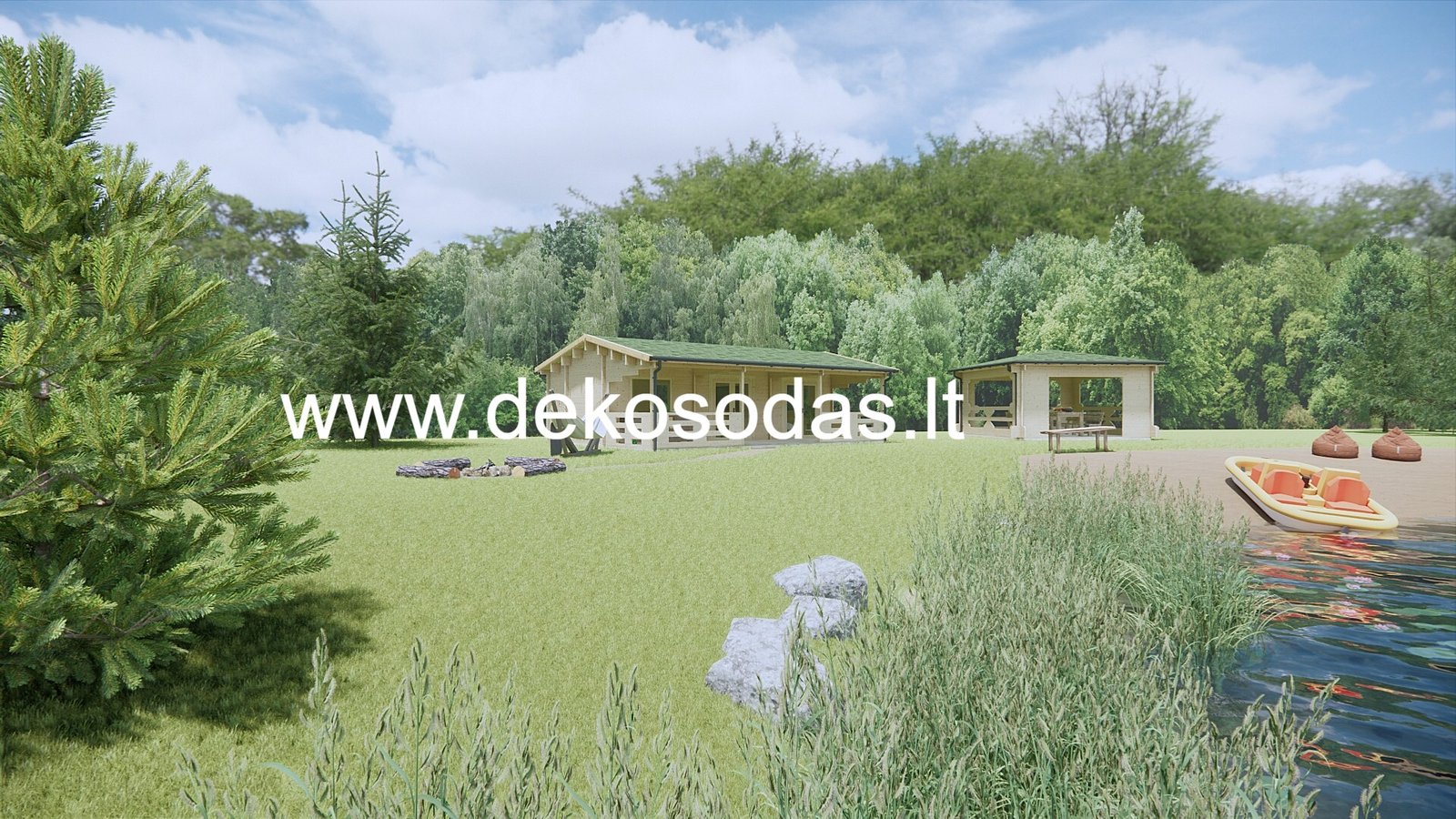 Medinis sodo namelis „Saulė“ 8,95 × 3,7 m su terasa (44 mm) - Image 4