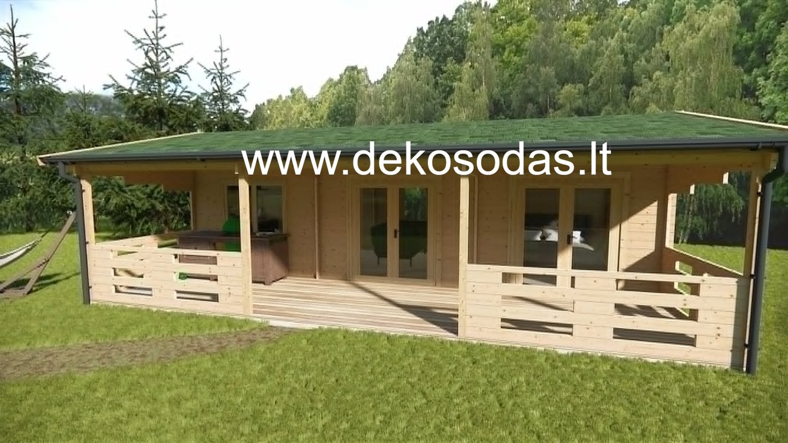 Medinis sodo namelis „Saulė“ 8,95 × 3,7 m su terasa (44 mm) - Image 2