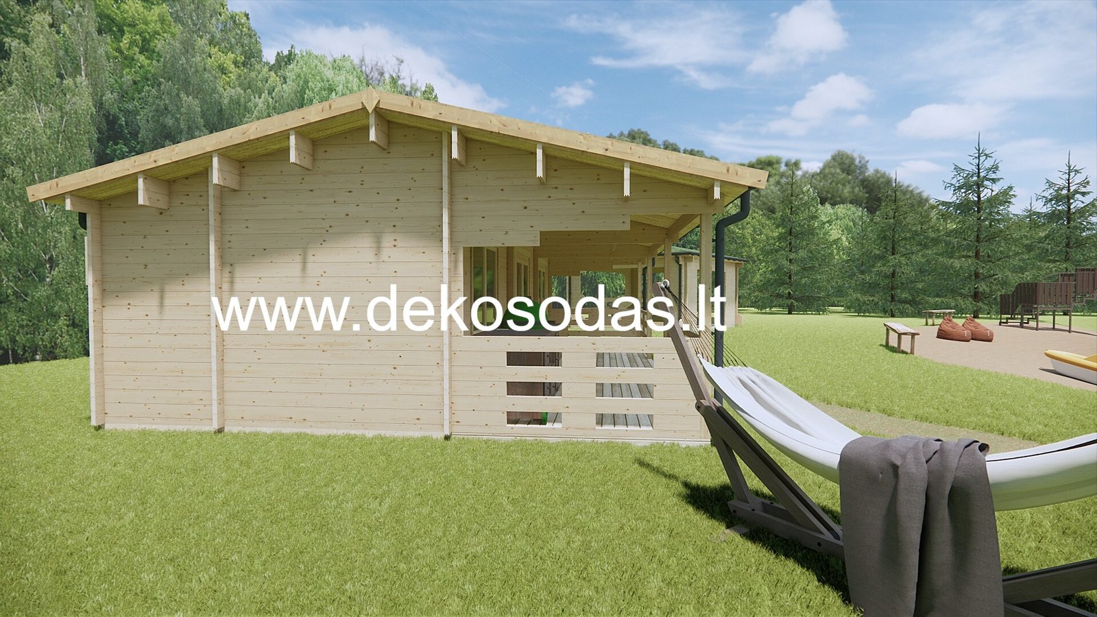 Medinis sodo namelis „Saulė“ 8,95 × 3,7 m su terasa (44 mm) - Image 5