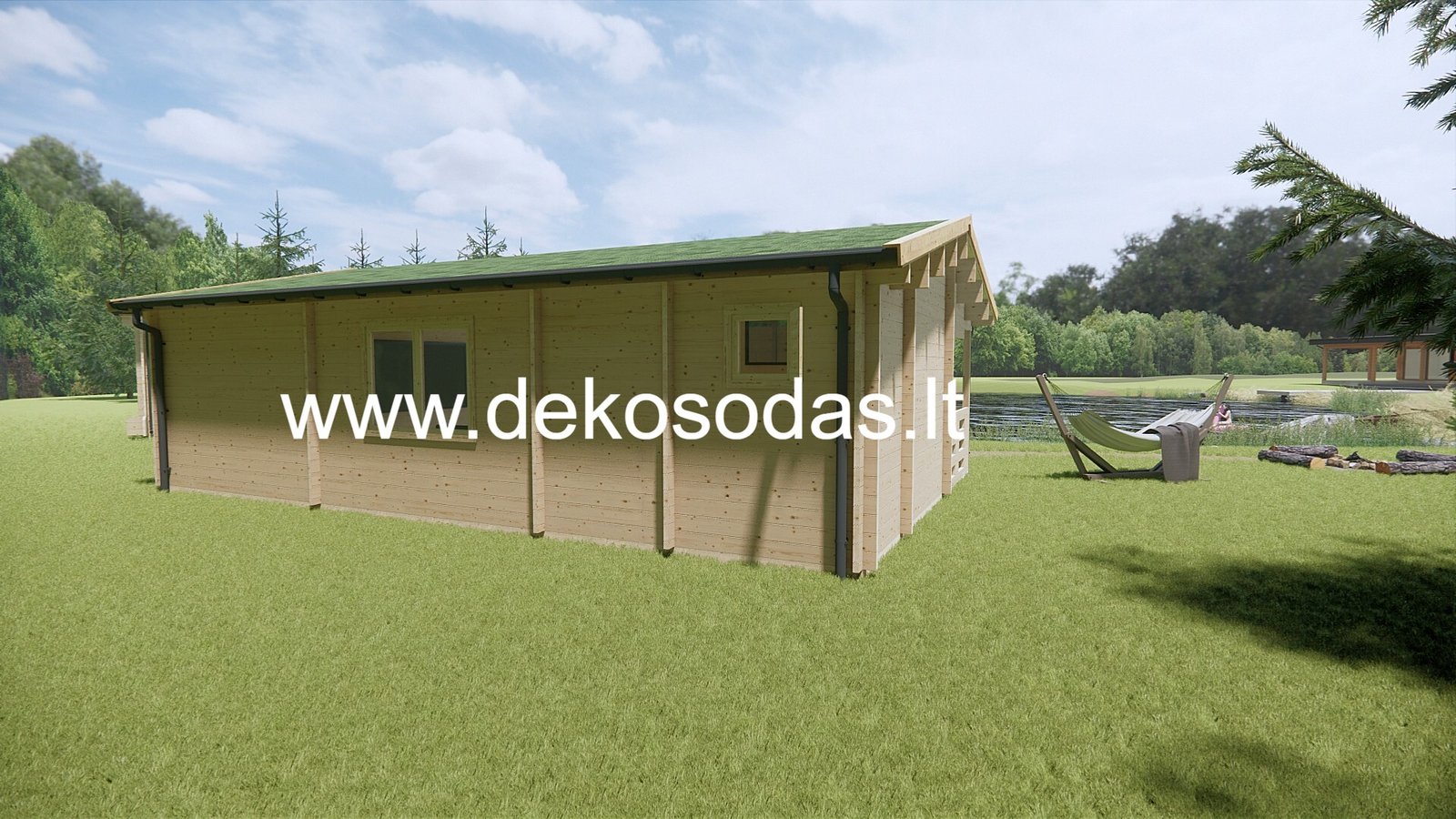 Medinis sodo namelis „Saulė“ 8,95 × 3,7 m su terasa (44 mm) - Image 6