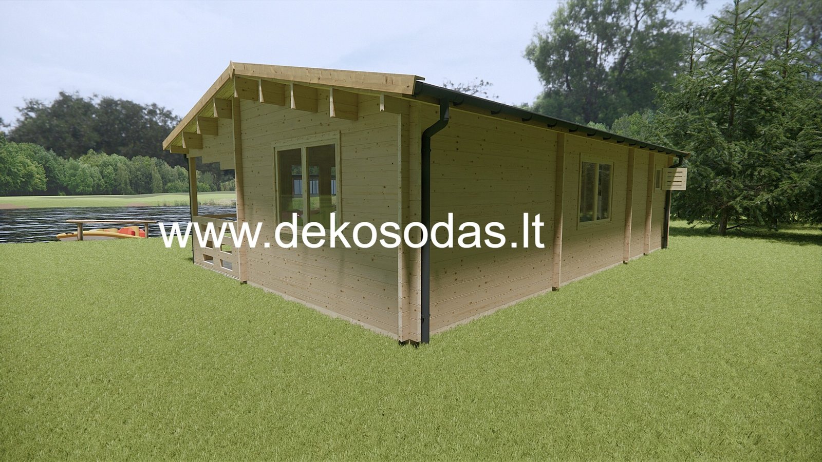 Medinis sodo namelis „Saulė“ 8,95 × 3,7 m su terasa (44 mm) - Image 7