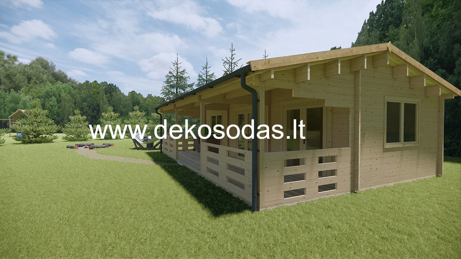 Medinis sodo namelis „Saulė“ 8,95 × 3,7 m su terasa (44 mm) - Image 8