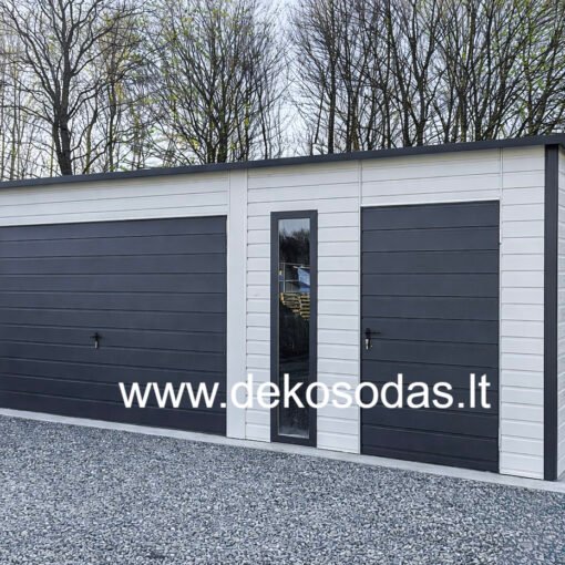 Skardinis garažas su technine patalpa 6x5 m, horizontalios skardos apdaila