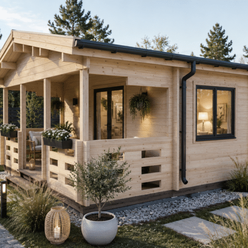 Medinis namas LŪNA 52,5 m² su terasa ir 44 mm sienomis