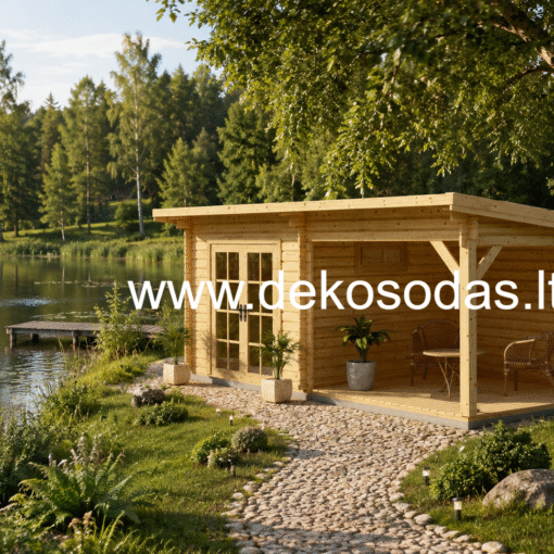 Medinis sodo namelis MĖTA 5,95×2,95 m | 34 mm | su 7,9 m² terasa