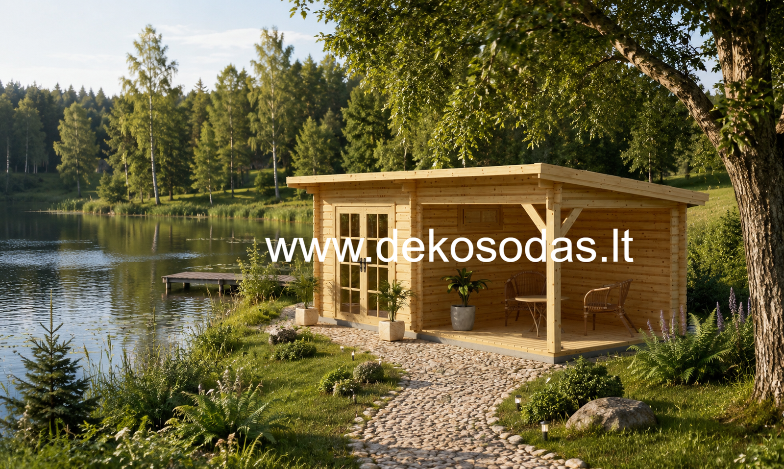 Medinis sodo namelis MĖTA 5,95×2,95 m | 34 mm | su 7,9 m² terasa
