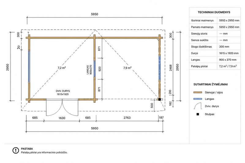 Medinis namas ŽARA 43,5 m² su terasa | 44 mm